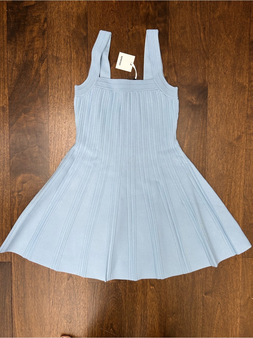 Simkhai Light Blue Ribbed Tank Mini Dress — Elegant Fit-and-Flare
